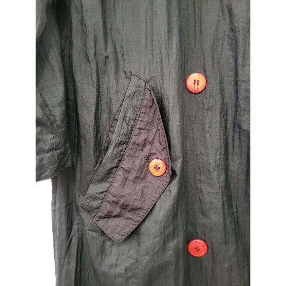 Vintage Women's Climatiser Nylon Trench Coat Black with Red Buttons Small - Picture 4 of 10